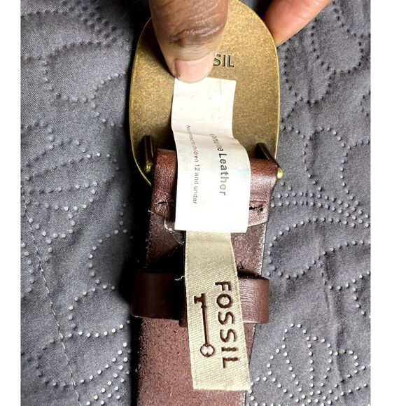 Fossil Vintage Bejeweled Brass Buckle Genuine Leather Belt Western Glam SZ M:NWT - Picture 6 of 9